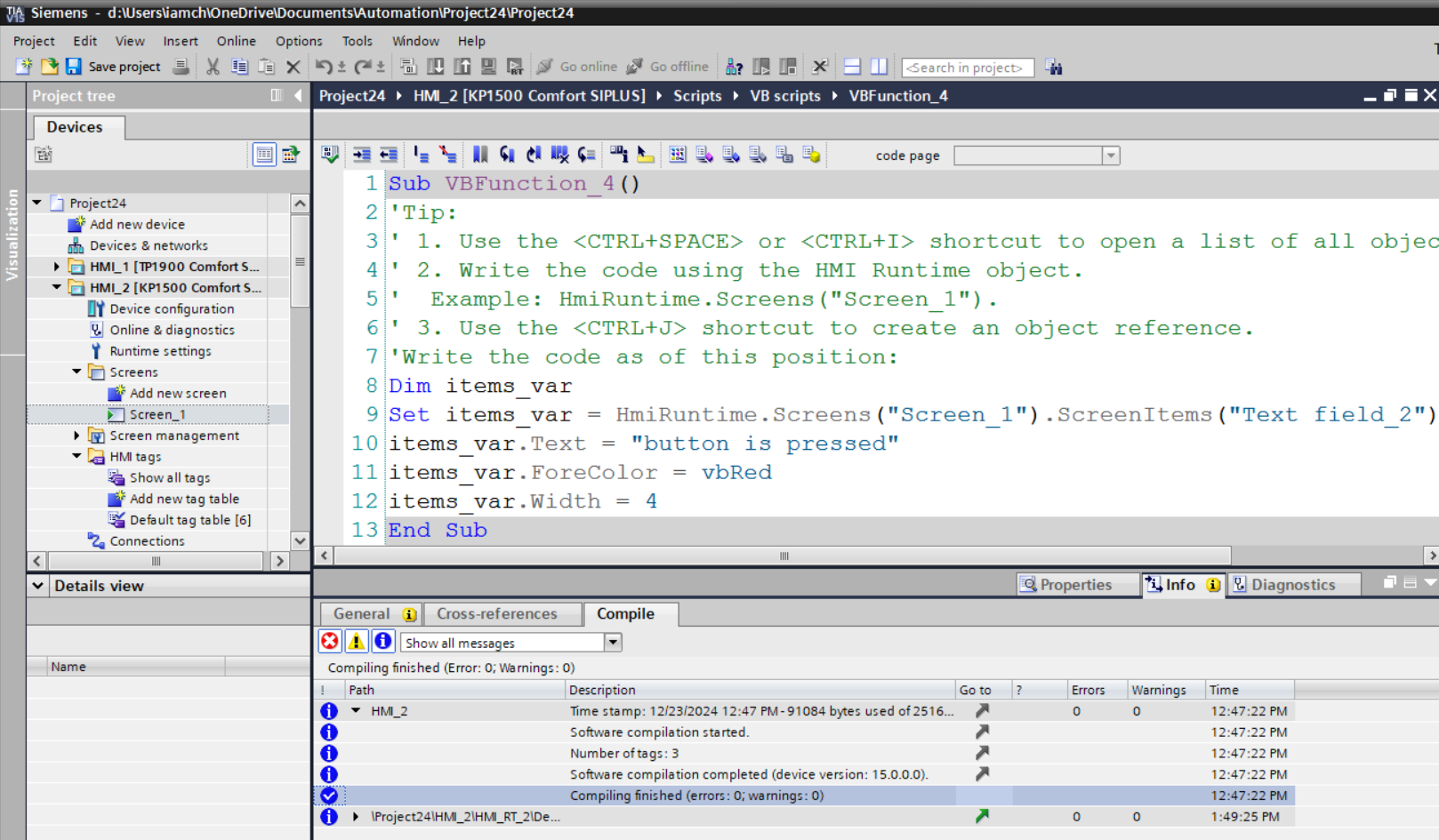 wincc vbscript for access hmi screen items and tags